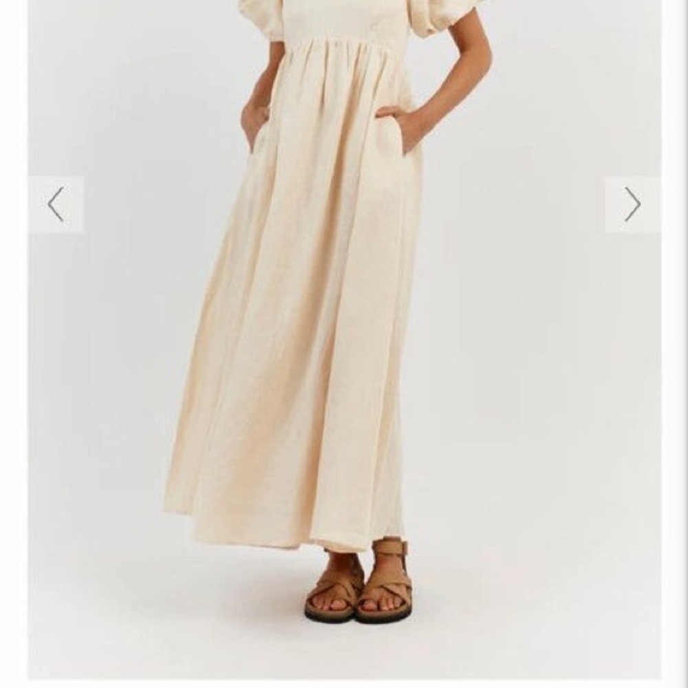 DISSH Cream Linen Midi Dress with Puff Sleeves - Picture 10 of 10